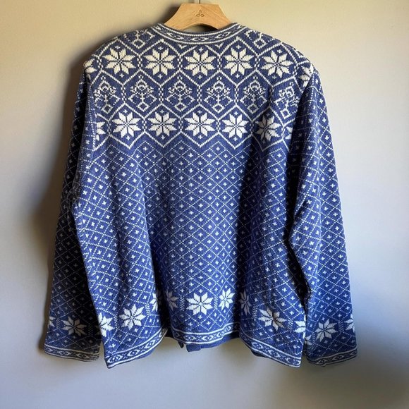 Croft & Barrow Wool Blue and Cream Winter Cardigan Size XL - Picture 5 of 5